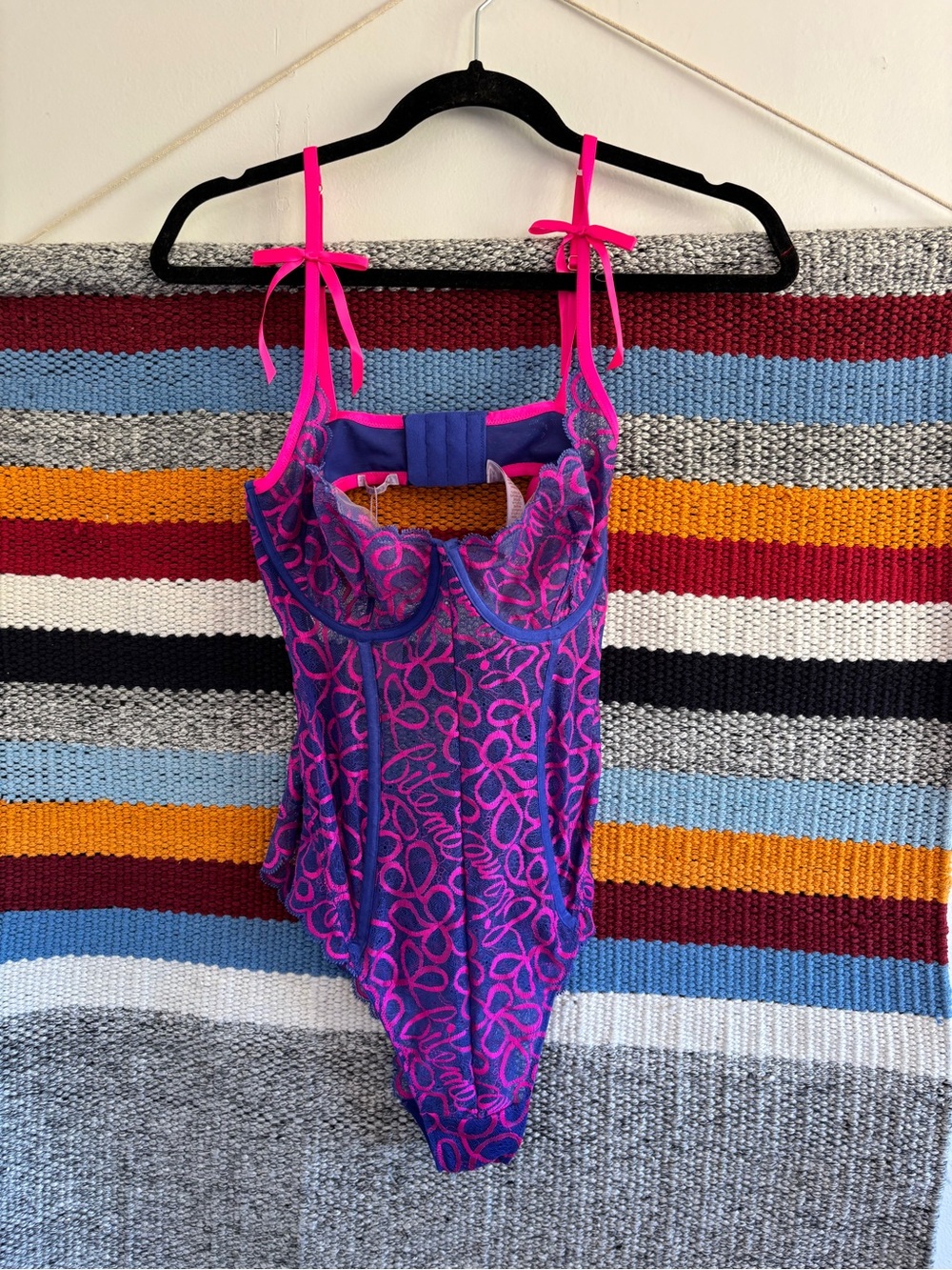 NWT Savage X Fenty Purple & Hot Pink Lace-Trim Chemise Bodysuit